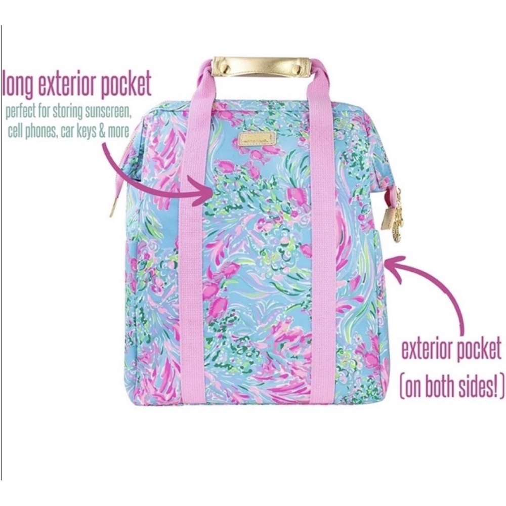 Lilly Pulitzer Floral Backpack Cooler Featured in Best Fishes - Pink and Blue - Picture 3 of 6